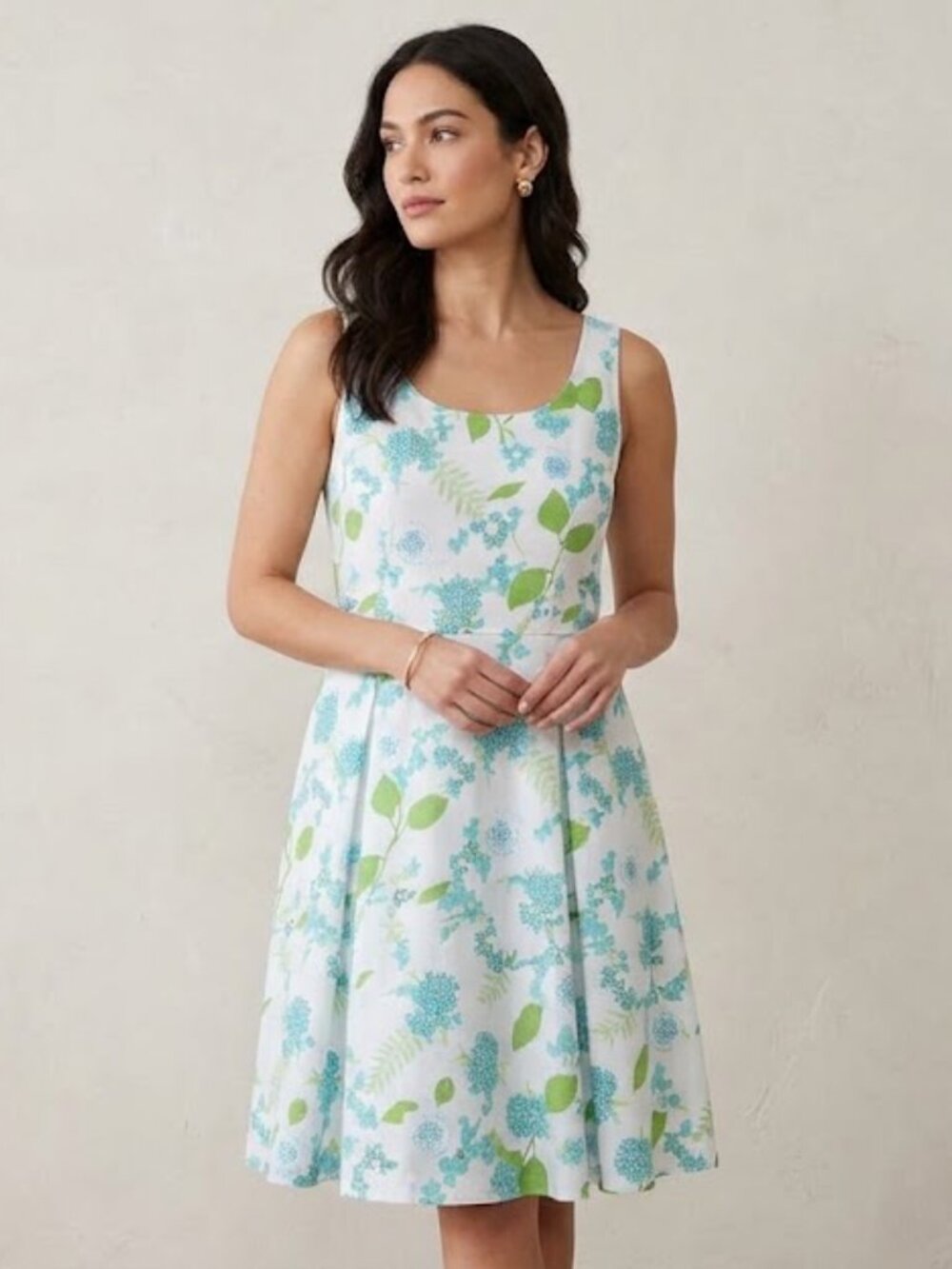 David Wayne White Aqua & Green Floral Sleeveless Sundress Size 14